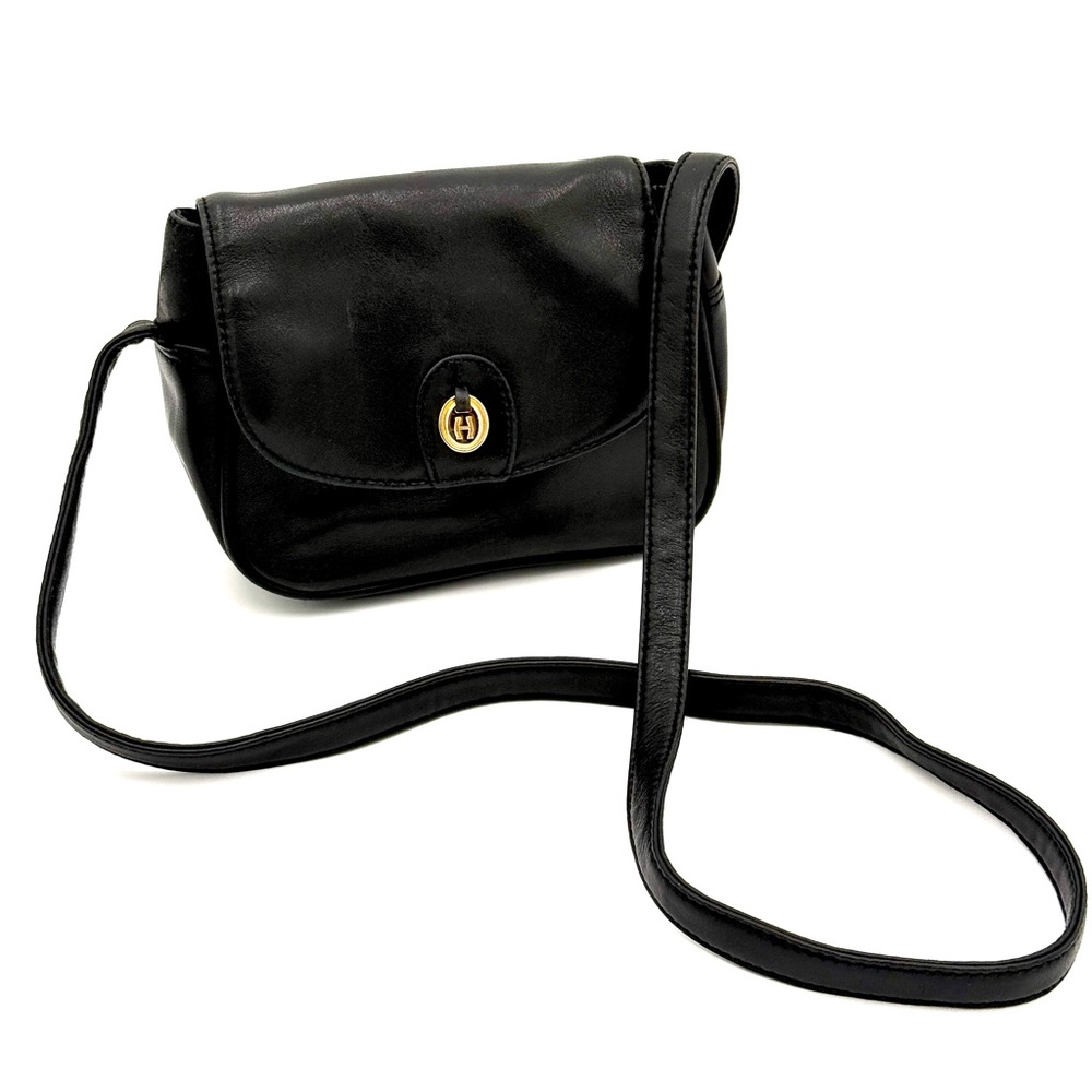 Etienne Aigner Black Leather Crossbody with Gold Logo Turnlock